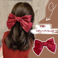 shoppinggo/ショッピングゴー shoppinggo ビックリボンバレッタ 小さめ ヘアクリップ ヘアアクセ ダブル 清楚 ガーリー エレガント ヘアピン かわいい パーティ/507819804