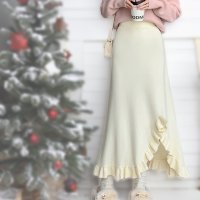 ica/アイカ ica スカート ニットスカート Aラインスカート ロングスカート フリルスカート フリル Aライン フレア ロング ニット スリット 暖かい カジュア/507828328