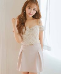 Tika/ティカ Tika キャバドレス 肩出しチェーンショルダーチュールセットアップウエストベルト付きボックスプリーツフレアミニドレス (Sサイズ～Lサイズ)/507831191