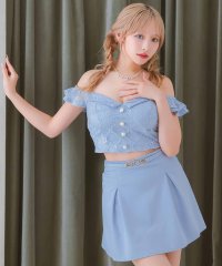 Tika/ティカ Tika キャバドレス 肩出しチェーンショルダーチュールセットアップウエストベルト付きボックスプリーツフレアミニドレス (Sサイズ～Lサイズ)/507831191