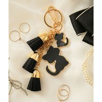 LUXSTYLE/ラグスタイル LUXSTYLE タッセル付きPUレザープレートチャーム猫モチーフ/バックチャーム キーホルダー アクセサリー 猫 ねこ キャット PUレザー 革/507832829