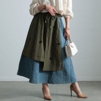 Sawa a la mode/サワアラモード Sawa a la mode レトロに遊ぶモード感異素材デニムスカート/507836893