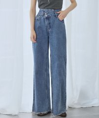 Ampirula/アンピルーラ Ampirula フロントアシンメトリーハイウエストワイドデニムパンツ【洗える】/507837911