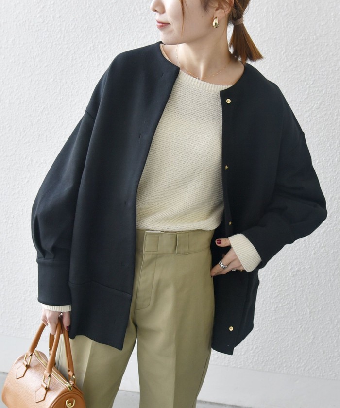 WEB限定】SHIPS any: ダブルジャージー ノーカラー コート 25SS WEB限定】SHIPS any: ダブルジャージー ノーカラー コート 25SS