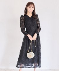 tocco closet/トッコクローゼット tocco closet 後ろリボン付きパワーショルダーフラワーチュールレースワンピース/507840758