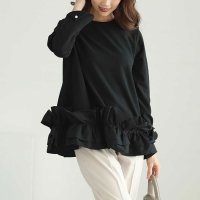 Sawa a la mode/サワアラモード Sawa a la mode 袖パール付き裾シャーリングフリルトップス/507840882
