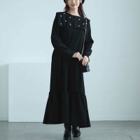 Sawa a la mode/サワアラモード Sawa a la mode パールの粒が降り注ぐビックカラーフレアワンピース/507840886