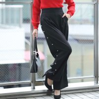 Sawa a la mode/サワアラモード Sawa a la mode 艶めくサイドパール付きワイドパンツ/507840890