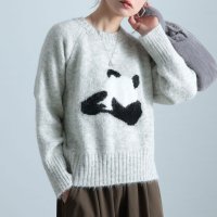 Sawa a la mode/サワアラモード Sawa a la mode キャッチーなアイコン照れ屋パンダ柄ニット/507840897