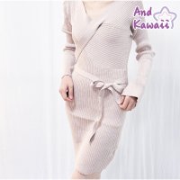 And Kawaii/アンドカワイイ And Kawaii ミニワンピ ニットワンピース タイトワンピース ハイウエスト 長袖 無地 韓国風/507845203