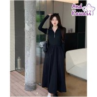 And Kawaii/アンドカワイイ And Kawaii ワンピース 長袖 ロングワンピース ミモレ丈 前ファスナー 無地 フレアワンピース ベーシック カジュアル シンプル おし/507845204