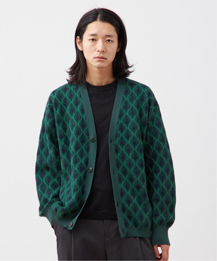 COACH カーキ オリーブグリーン カーディガン MENS S 美品 CAMBIO カーディガン mcg3325-柄編みクルーネックカーディガン