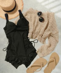 OSYAREVO/オシャレボ OSYAREVO 【ネット限定】【CanCam掲載アイテム】トップス付き サイドレースアップ フリル ワンピース 水着 セットアップ 【返品不可商品/504122307