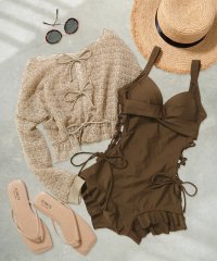 OSYAREVO/オシャレボ OSYAREVO 【ネット限定】【CanCam掲載アイテム】トップス付き サイドレースアップ フリル ワンピース 水着 セットアップ 【返品不可商品/504122307