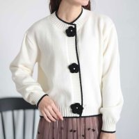 Sawa a la mode/サワアラモード Sawa a la mode 花ボタン配色ニットカーディガントップス/507856899