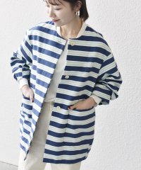 SHIPS any WOMEN/SHIPS any:キャンバス ボーダー コクーン ノーカラー コート/507857451