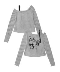 HOOK/フック HOOK 【HOOK】for girls リボンプリントオープンショルダーニットソー/507857734