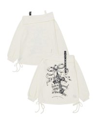 HOOK/フック HOOK 【HOOK】for girls リボンプリントオープンショルダートップス 裾シャーリング/507857747