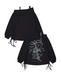 HOOK/フック HOOK 【HOOK】for girls リボンプリントオープンショルダートップス 裾シャーリング/507857747