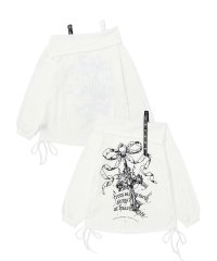 HOOK/フック HOOK 【HOOK】for girls リボンプリントオープンショルダートップス 裾シャーリング/507857747
