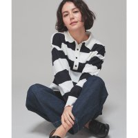 Honeys/ハニーズ Honeys 衿付ニット トップス ニット セーター 長袖 衿付き 無地 ボーダー柄 ECOVERO レーヨン混 スリット ドロップショルダー レディ/507860983