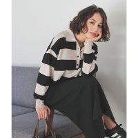 Honeys/ハニーズ Honeys 衿付ニット トップス ニット セーター 長袖 衿付き 無地 ボーダー柄 ECOVERO レーヨン混 スリット ドロップショルダー レディ/507860983