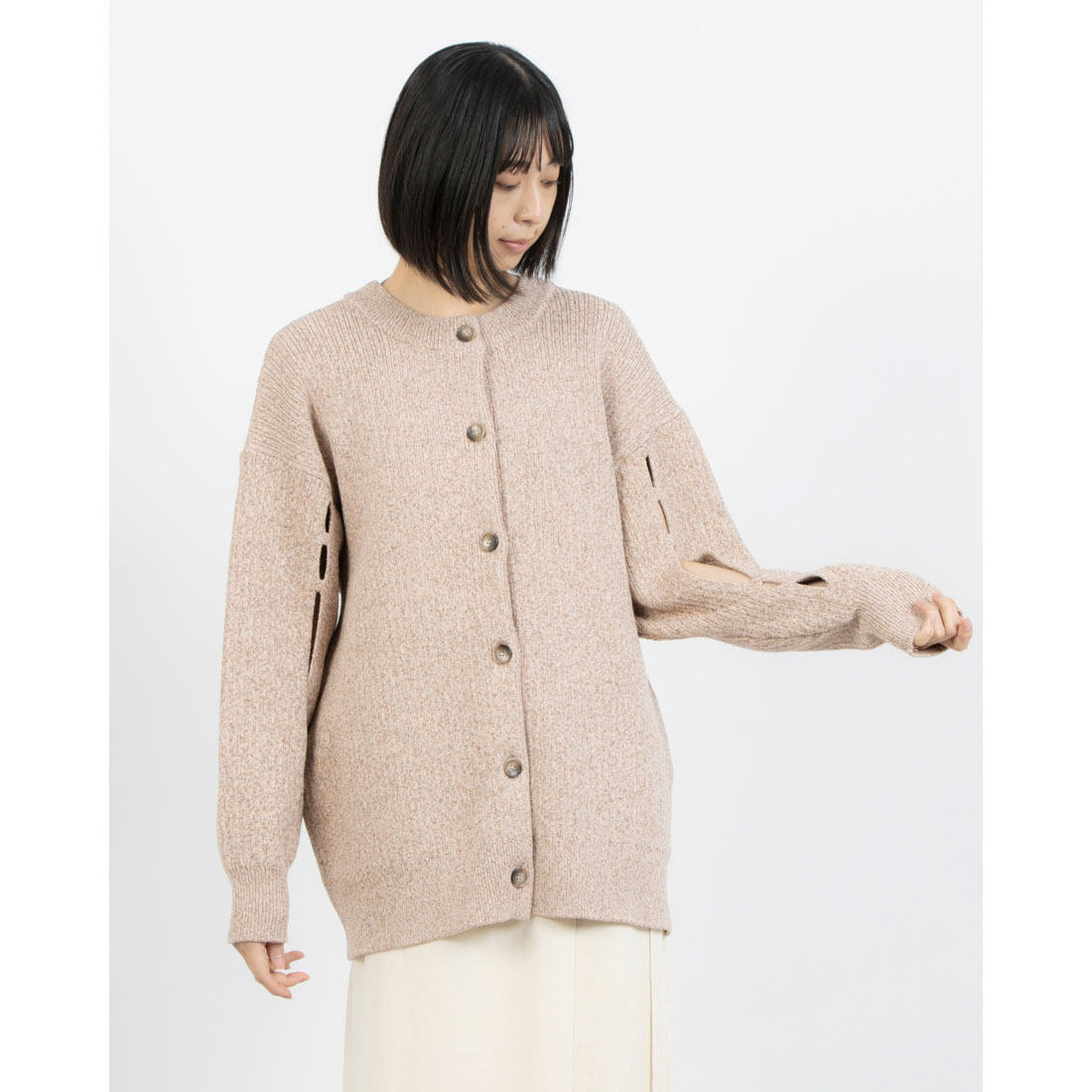 クラネ CLANE W FACE COLOR MIX HOLE SLEEVE C/D(507861261 クラネ CLANE W FACE COLOR MIX HOLE SLEEVE C/D(507861261