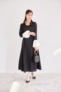 tocco closet/トッコクローゼット tocco closet バルーンスリーブバイカラータックフレアワンピース/507861395