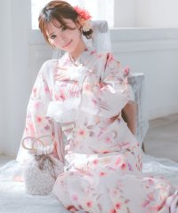 Retica/レティカ Retica 浴衣 ベビーピンク地×ニュアンスフラワー ゆかた3点セット(浴衣+作り帯+下駄)/507240629