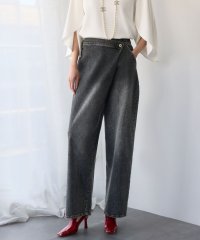 ELFRANK/エルフランク ELFRANK フロントカシュクールラップ風デニムワイドパンツ【洗える】/507864707