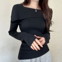 Belle Cie/ベルシー Belle Cie ニット 長袖 ボートネック オフショル レディース プルオーバー トップス リブニット 無地 セーター 上品 タイト 肩開き 肩見/507866212
