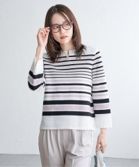 IKKA LOUNGE/リップルボーダーキーネックプルオーバー/506986907