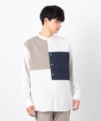 COMME CA ISM MENS/ウールライク ブロッキング バンドカラー シャツ/507834873