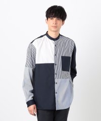 COMME CA ISM MENS/ストライプ コンビ バンドカラー シャツ/507834874