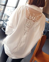 Lily of Valley/リリーオブバリー Lily of Valley 花柄 レース Vネック スキッパー ブラウス レディース バック 刺繍 長袖 シャツ/507868737
