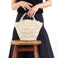 COOCO/クーコ COOCO ラメ糸星柄刺繍メイズブレードカゴバッグ/507868864
