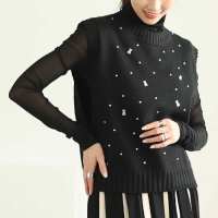 Sawa a la mode/サワアラモード Sawa a la mode 煌めくクマちゃんビジューのニットベストトップス/507869167