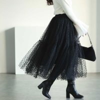 Sawa a la mode/サワアラモード Sawa a la mode チュールドットフロッキーギャザーフレアスカート/507869169
