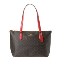 COACH/コーチ COACH トートバッグ シグネチャー キャンバス ギャラリー トート CW381 IMXD0 WALNUT/BOLD RED/507871104