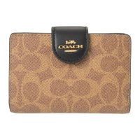 COACH/コーチ COACH 2つ折り財布 シグネチャー キャンバス ミディアム コーナー ジップ CW786 IMQRX TAN/BLACK/507871106