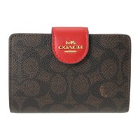 COACH/コーチ COACH 2つ折り財布 シグネチャー キャンバス ミディアム コーナー ジップ CW786 IMXD0 WALNUT/BOLD RED/507871108