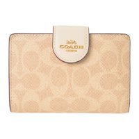 COACH/コーチ COACH 2つ折り財布 シグネチャー キャンバス ミディアム コーナー ジップ CW786 IMXDM SAND/CHALK/507871109