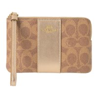 COACH/コーチ COACH ポーチ シグネチャー キャンバス コーナー ジップ リストレット CX255 IMXD3 TAN/LIGHT CHAMPAGNE/507871123