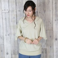 JUNGLE JALOPY/ジャングルジャロピー JUNGLE JALOPY ボリュームフレア袖Vネックカットソー　シンプル デザイン ロンt Vネック ブイネック Tシャツ 春コーデ レ/507871449