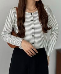 callautia/カラウティア callautia callautia クロップドボーダーカーディガン/507873221