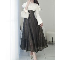 Classical Elf/クラシカルエルフ Classical Elf 【mily bilet】大人の女性にぴったり！チュールフリルデザインドッキングワンピース(ロング丈)/507873880