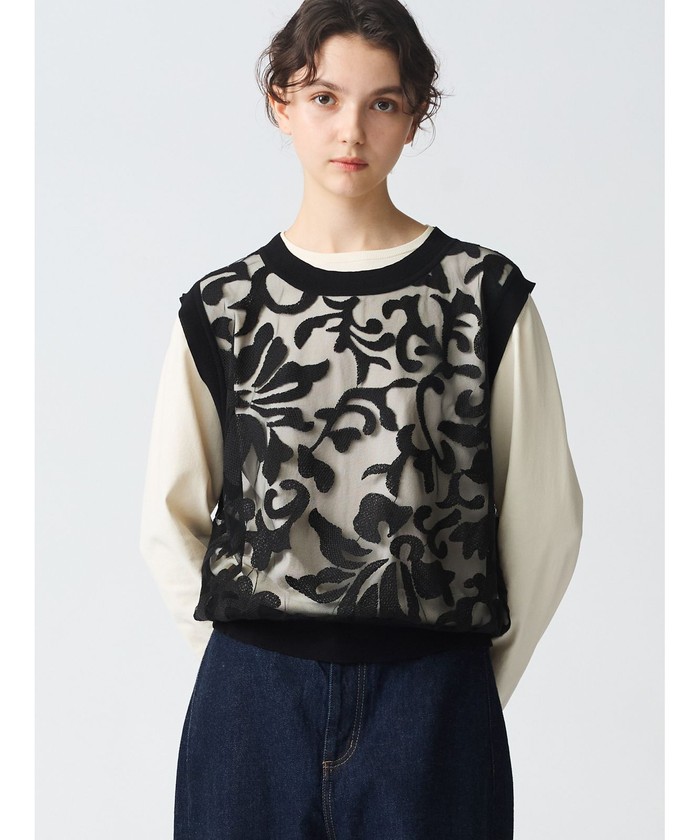 未使用品　ミズイロインド　クロシェットネット刺繍ベスト（ブラック） mizuiro ind クロシェットネット刺繍ベスト｜ MARcourt ONLINE
