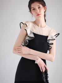 petirobe/プチローブ petirobe kaene ドットチュールドッキングニットワンピース/507879143