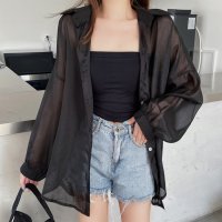 RIFF/リフ Riff シアーシャツ シースルー 羽織り ブラウス トップス 大きいサイズ ビッグサイズ オーバーサイズ 長袖 無地/507152848