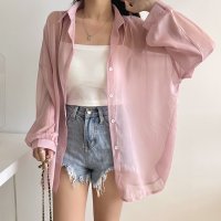 RIFF/リフ Riff シアーシャツ シースルー 羽織り ブラウス トップス 大きいサイズ ビッグサイズ オーバーサイズ 長袖 無地/507152848